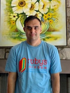 2020 Rockin' Recipient Ankur Chandan proudly sports his Ruby's Rainbow tee shirt.